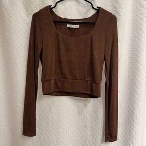 Lola Grace Brown Long-Sleeve Crop Top